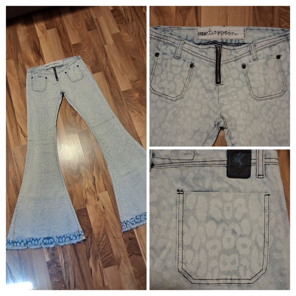 One Teaspoon Ziggy's Cheetah Bell Bottom Super Flare Jeans